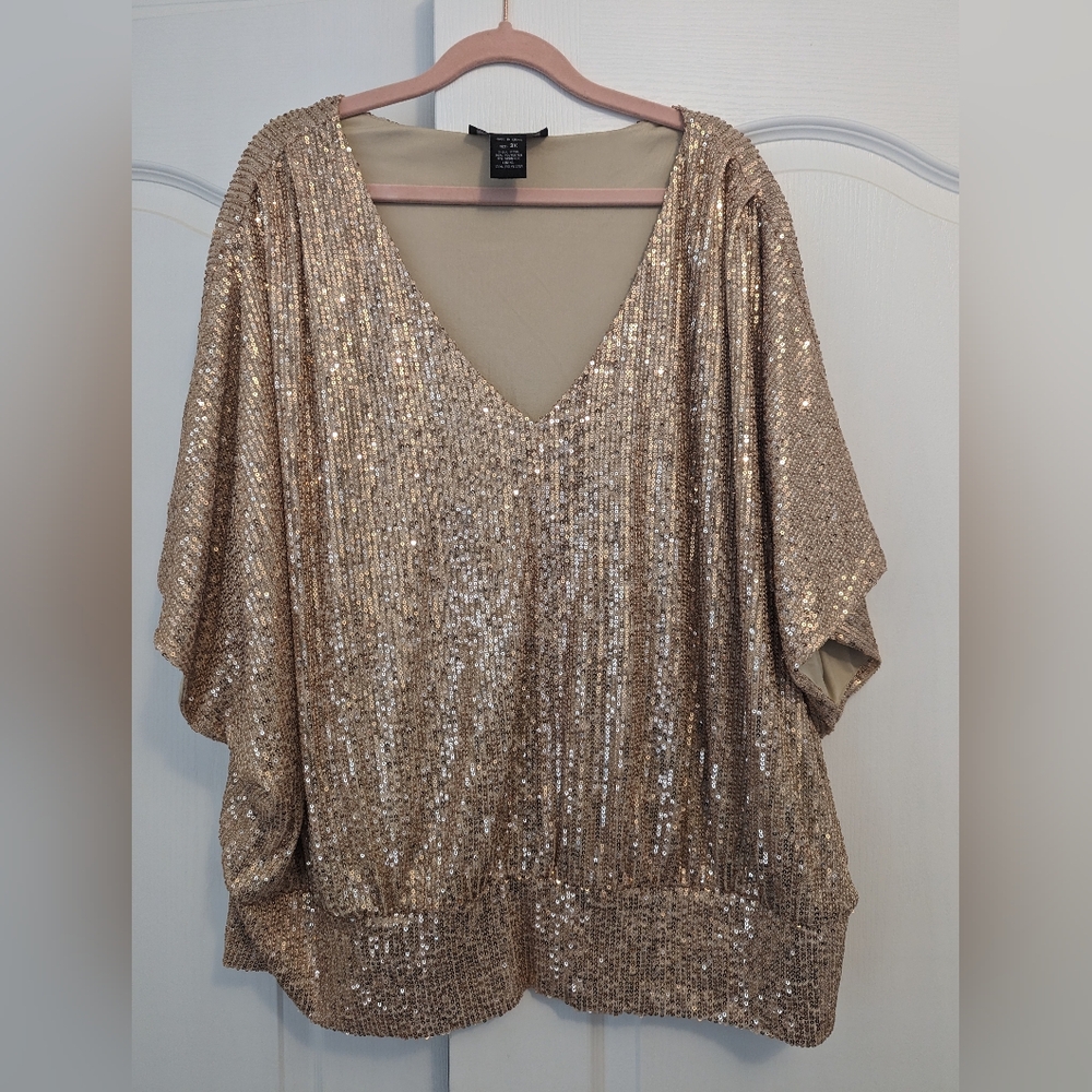 Sequin v neck top - rose gold 3x